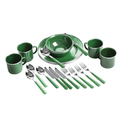 stansport Deluxe 24-Piece Enamel Tableware Set Green