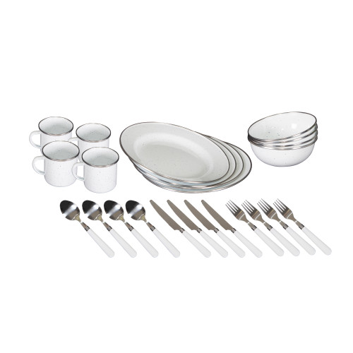 stansport Deluxe 24-Piece Enamel Tableware Set White
