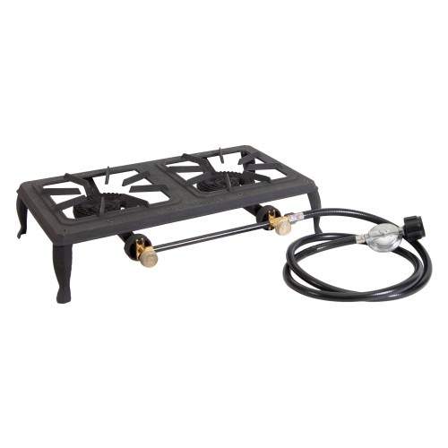 stansport Double Burner Cast Iron Stove with Regulator Hose