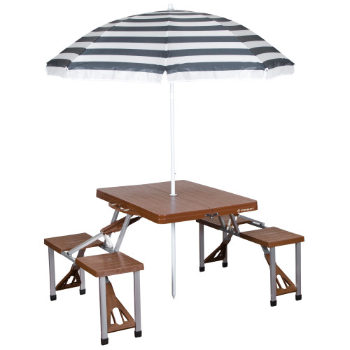 stansport Picnic Table and Umbrella Combo Dark Brown