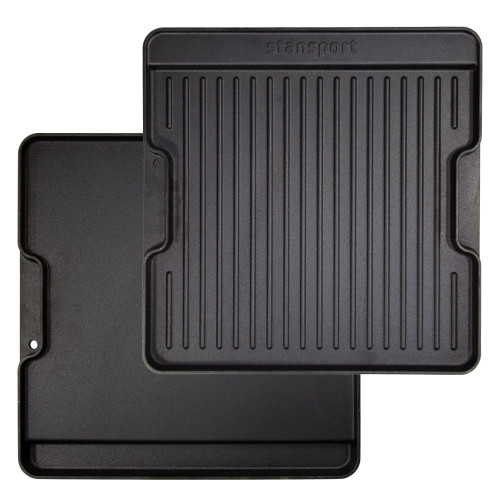 stansport Pre-Seasoned Double Sided Cast Iron Griddle with Built in Grease Trap