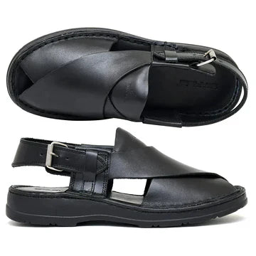 Starlet LEATHER PESHAWARI CHAPPAL - 4006 BLACK MEN PESHAWARI