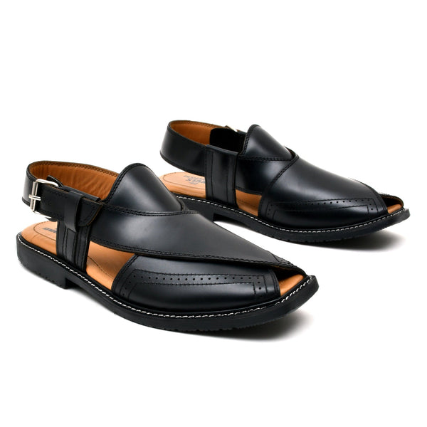Starlet LEATHER PESHAWARI CHAPPAL - FRG0001 - BLACK MEN PESHAWARI