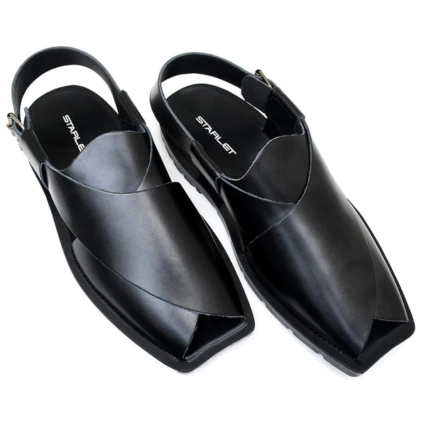 Starlet LEATHER PESHAWARI CHAPPAL - NPT-01 BLACK MEN PESHAWARI
