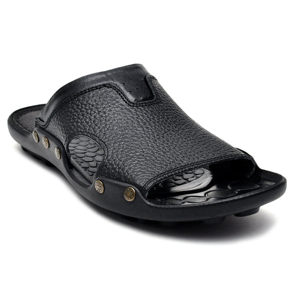 starlet LEATHER SLIPPER - FIVE STONE-003 BLACK MEN SLIPPER