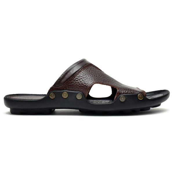 Starlet LEATHER SLIPPER - FIVE STONE-003 BROWN MEN SLIPPER