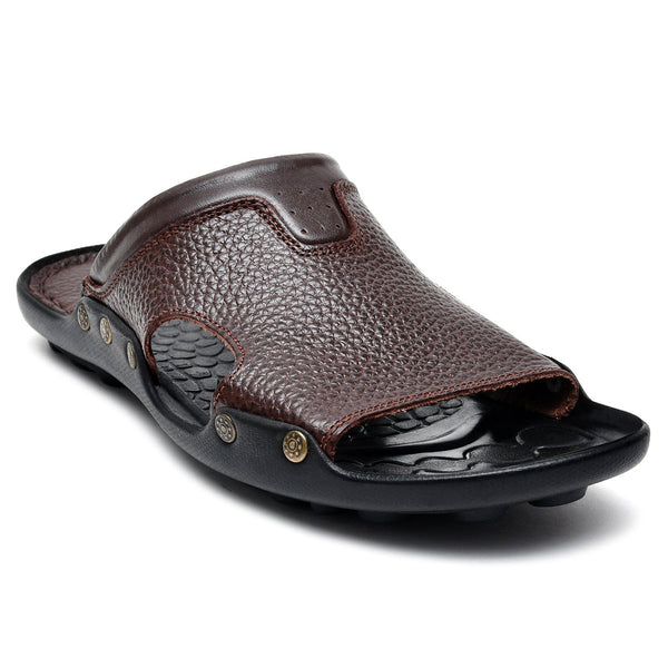 Starlet LEATHER SLIPPER - FIVE STONE-003 BROWN MEN SLIPPER