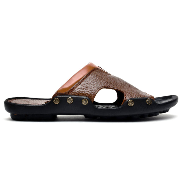 Starlet LEATHER SLIPPER - FIVE STONE-003 TAN MEN SLIPPER
