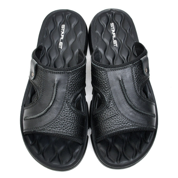 Starlet LEATHER SANDAL - SPT-1215 BLACK MEN SLIPPER