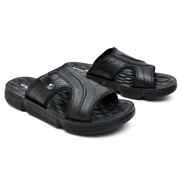 Starlet LEATHER SANDAL - SPT-1215 BLACK MEN SLIPPER