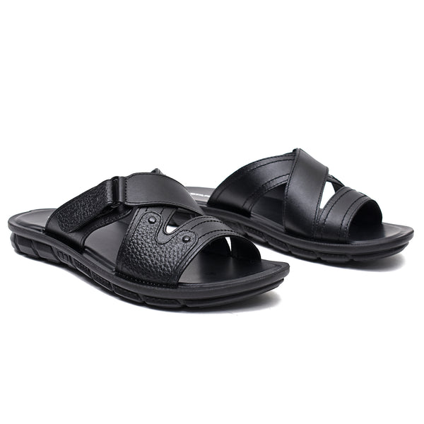 Starlet LEATHER SLIPPER - AK-06 BLACK MEN SLIPPER