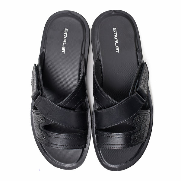 Starlet LEATHER SLIPPER - AK-06 BLACK MEN SLIPPER