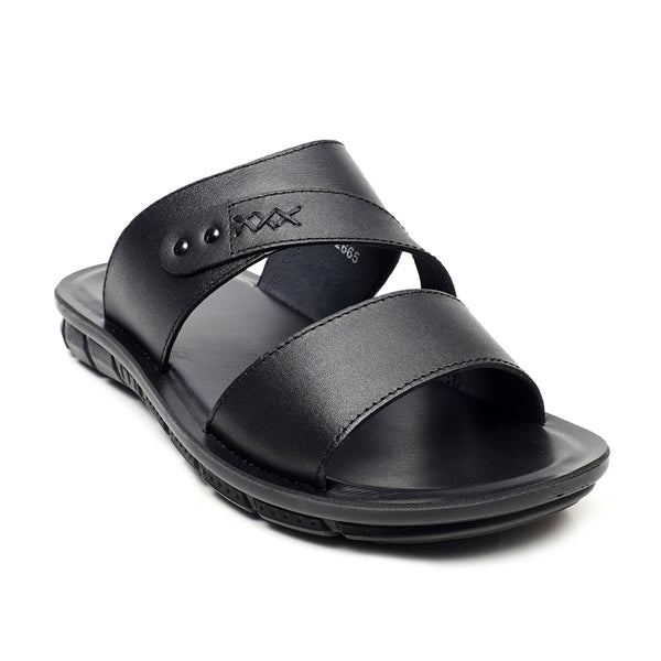 starlet LEATHER SLIPPER - AK-08 BLACK MEN SLIPPER