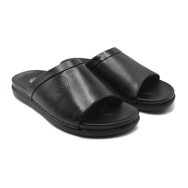 Starlet LEATHER SLIPPER - AR-005 BLACK MEN SLIPPER