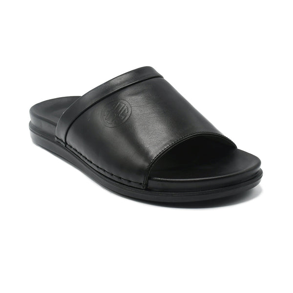 starlet LEATHER SLIPPER - AR-005 BLACK MEN SLIPPER