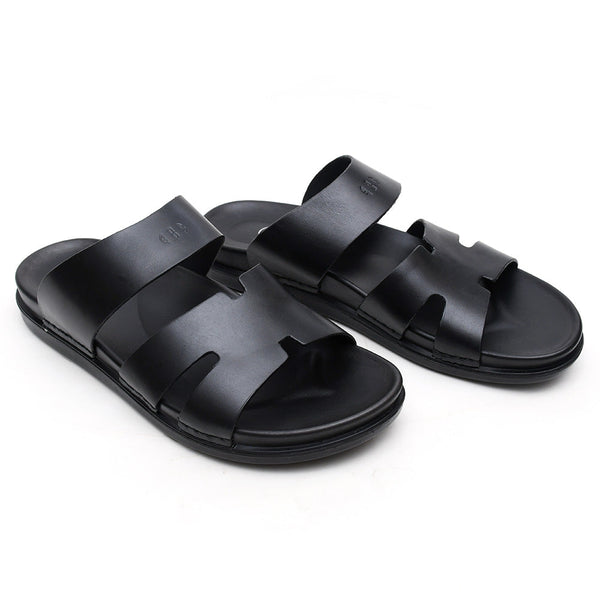 Starlet LEATHER SLIPPER - AR-008 BLACK MEN SLIPPER