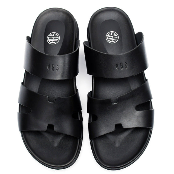 Starlet LEATHER SLIPPER - AR-008 BLACK MEN SLIPPER