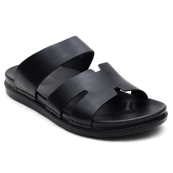 starlet LEATHER SLIPPER - AR-008 BLACK MEN SLIPPER