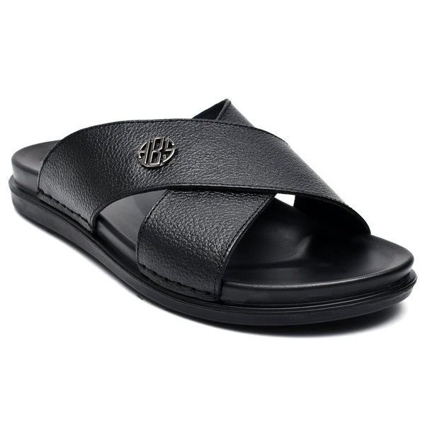 starlet LEATHER SLIPPER - AR-017 BLACK MEN SLIPPER