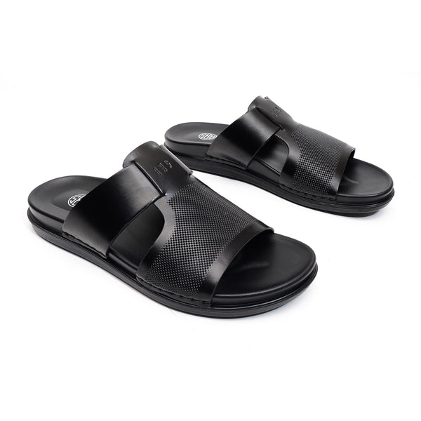 Starlet LEATHER SLIPPER - AR-021 BLACK MEN SLIPPER