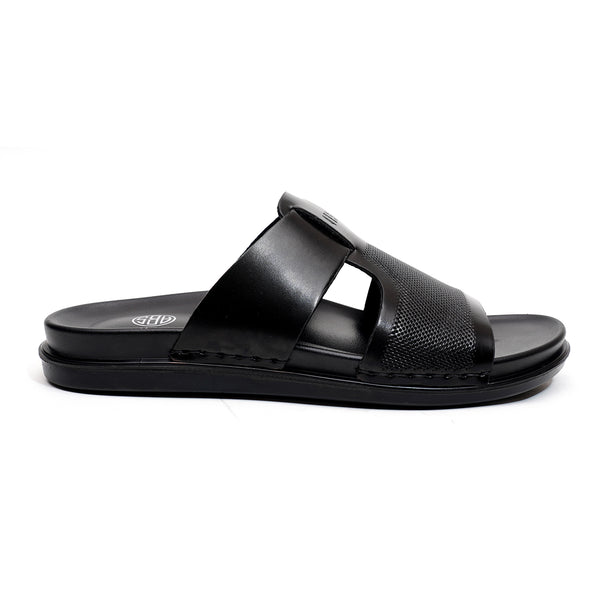 starlet LEATHER SLIPPER - AR-021 BLACK MEN SLIPPER