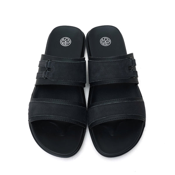 Starlet LEATHER SLIPPER - CHM-013 BLACK MEN SLIPPER