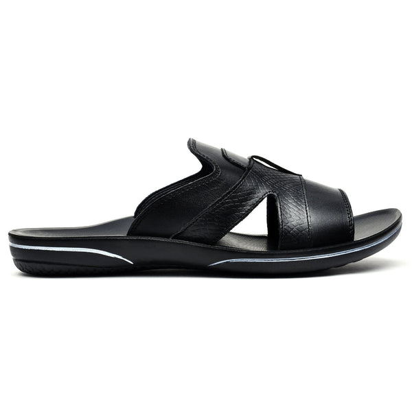 starlet LEATHER SLIPPER - GR-1426 BLACK MEN SLIPPER