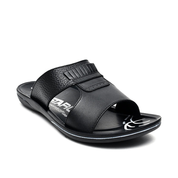 Starlet LEATHER SLIPPER - GR-1433 BLACK MEN SLIPPER