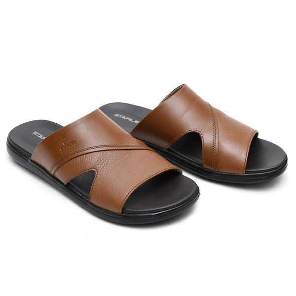 Starlet LEATHER SLIPPER - VCT-002 TAN MEN SLIPPER