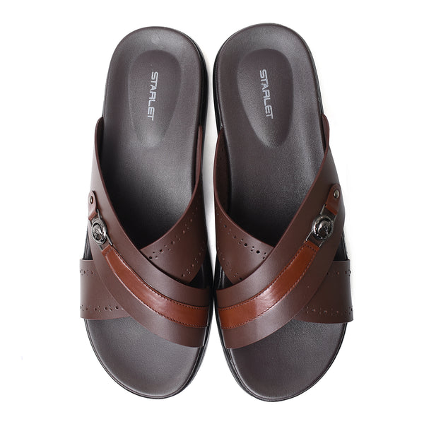 Starlet LEATHER SLIPPER - VCT-011-BROWN MEN SLIPPER