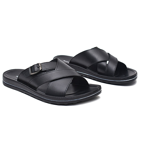 Starlet LEATHER SLIPPER - WA-1829 BLACK MEN SLIPPER