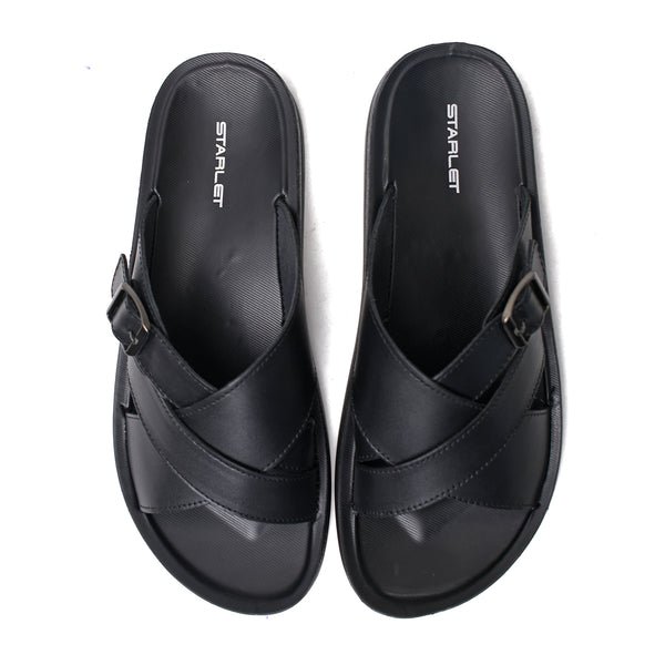 Starlet LEATHER SLIPPER - WA-1829 BLACK MEN SLIPPER