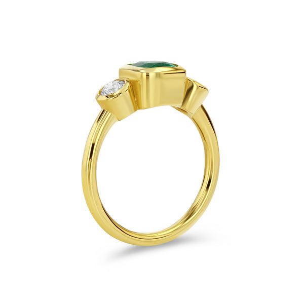 Starling 1ct Muzo Emerald And Diamond Three Stone Bezel Ring