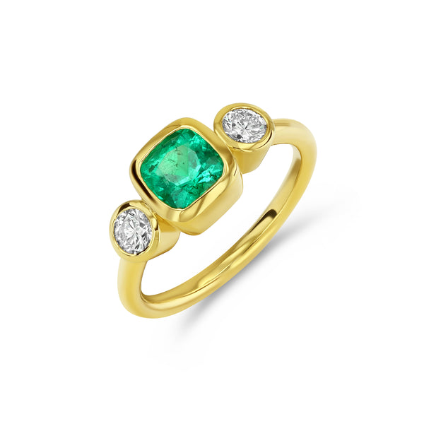 starling 1ct Muzo Emerald and Diamond Three Stone Bezel Ring