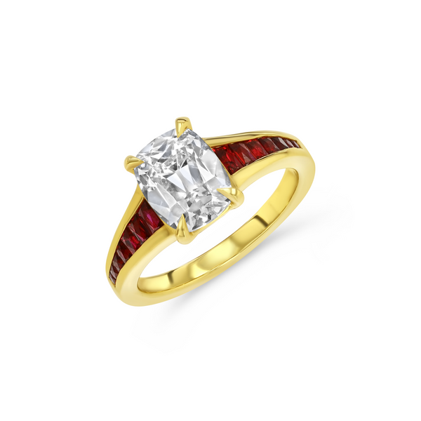 starling 2.21ct Old Mine Cut Diamond & Ruby Millay Ring