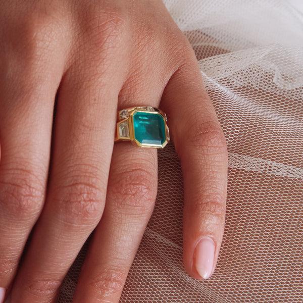 Starling 3.49ct Zambian Emerald And Diamond Bezel Ring
