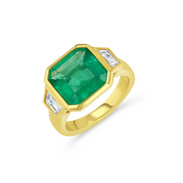 starling 3.49ct Zambian Emerald and Diamond Bezel Ring