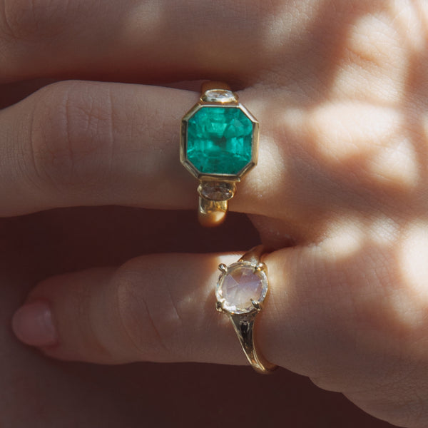Starling 4.06ct Muzo Emerald And Diamond Floating Bezel Ring