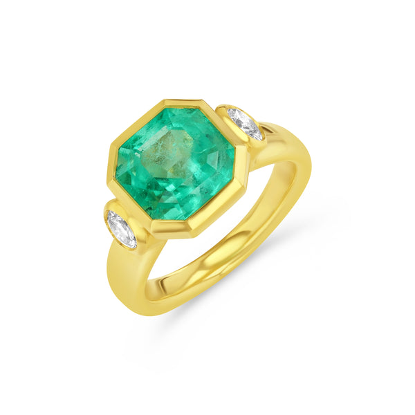 starling 4.06ct Muzo Emerald and Diamond Floating Bezel Ring
