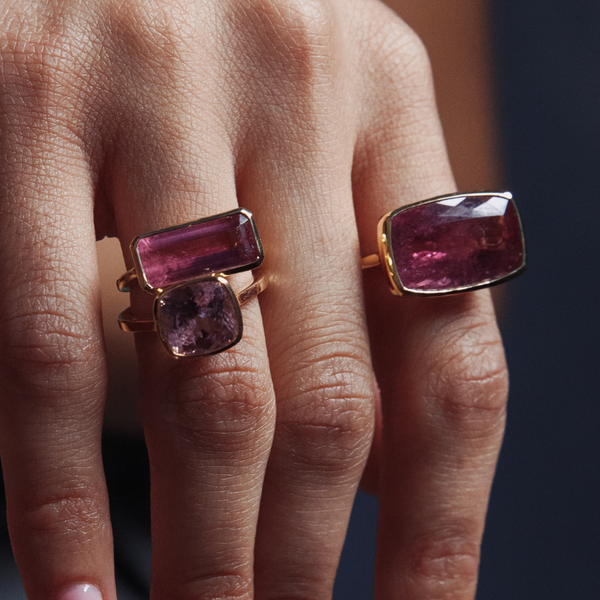 Starling 4.26ct Light Pink Tourmaline Cushion Bezel Ring