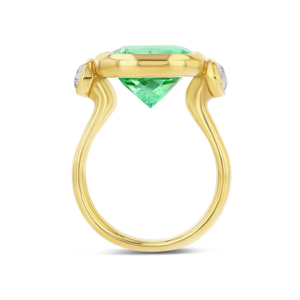 starling 5.90ct Muzo Emerald Cushion Cut And Diamond Three Stone Ring