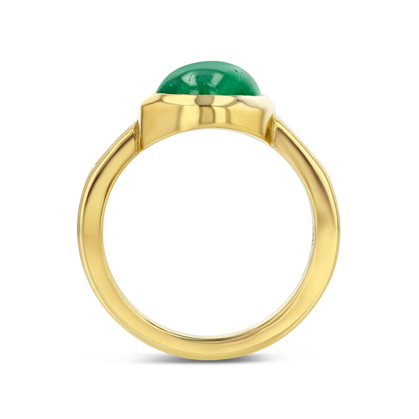 Starling Emerald Pear Cabochon And Diamond Three Stone Ring