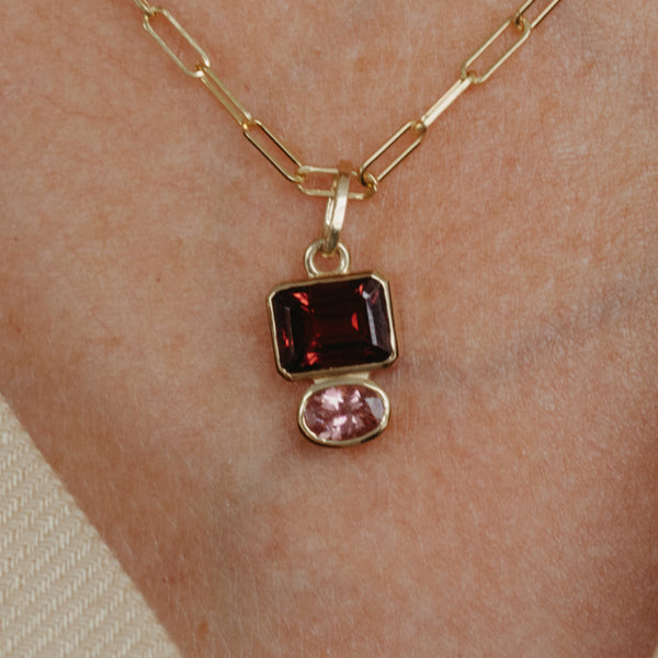 Starling GARNET & PINK TOURMALINE 2 STONE FAMILY STONE CHARM