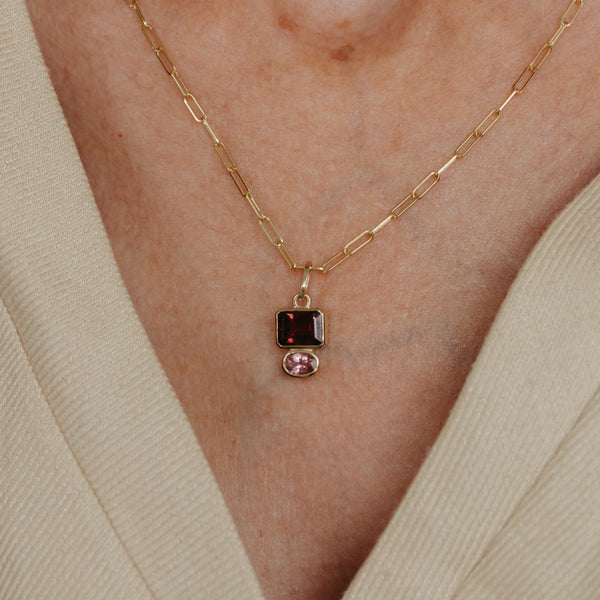 Starling GARNET & PINK TOURMALINE 2 STONE FAMILY STONE CHARM