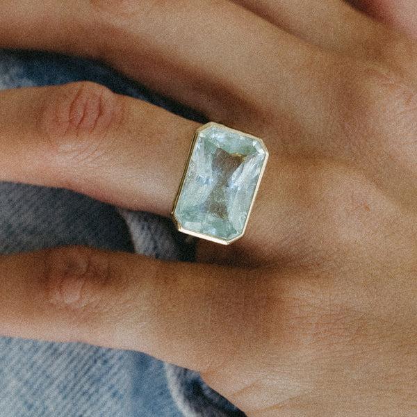 Starling 10.29CT RADIANT AQUAMARINE BEZEL RING