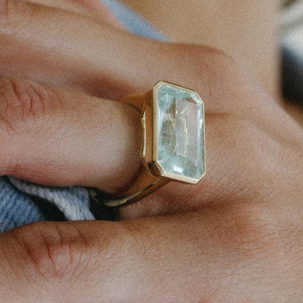Starling 10.29CT RADIANT AQUAMARINE BEZEL RING