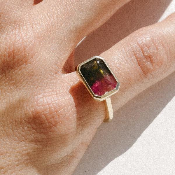 Starling 3.70CT WATERMELON TOURMALINE BEZEL RING
