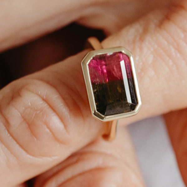 Starling 3.70CT WATERMELON TOURMALINE BEZEL RING