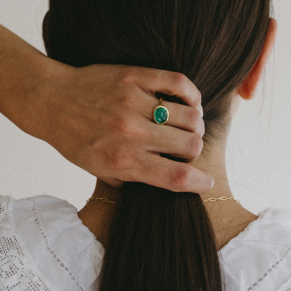 Starling 4.41ct Muzo Emerald Cabachon Bezel Ring