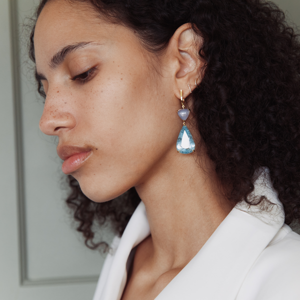 Starling Aquamarine & Chalcedony Drop Earrings